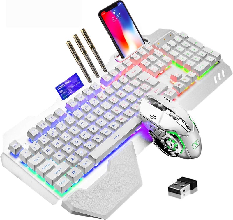 LexonElec Wireless Gaming Keyboard and Mouse,RGB Backlit Rechargeable Keyboard Mouse with 5000mAh Battery Metal Panel,Removable Hand Rest Mechanical Feel Keyboard and 7 Color Gaming Mute Mouse for PC Gamers - Image 1